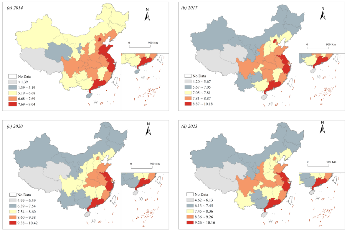 Spacial Distribution of CNTI in 2014, 2017, 2020 and 2023